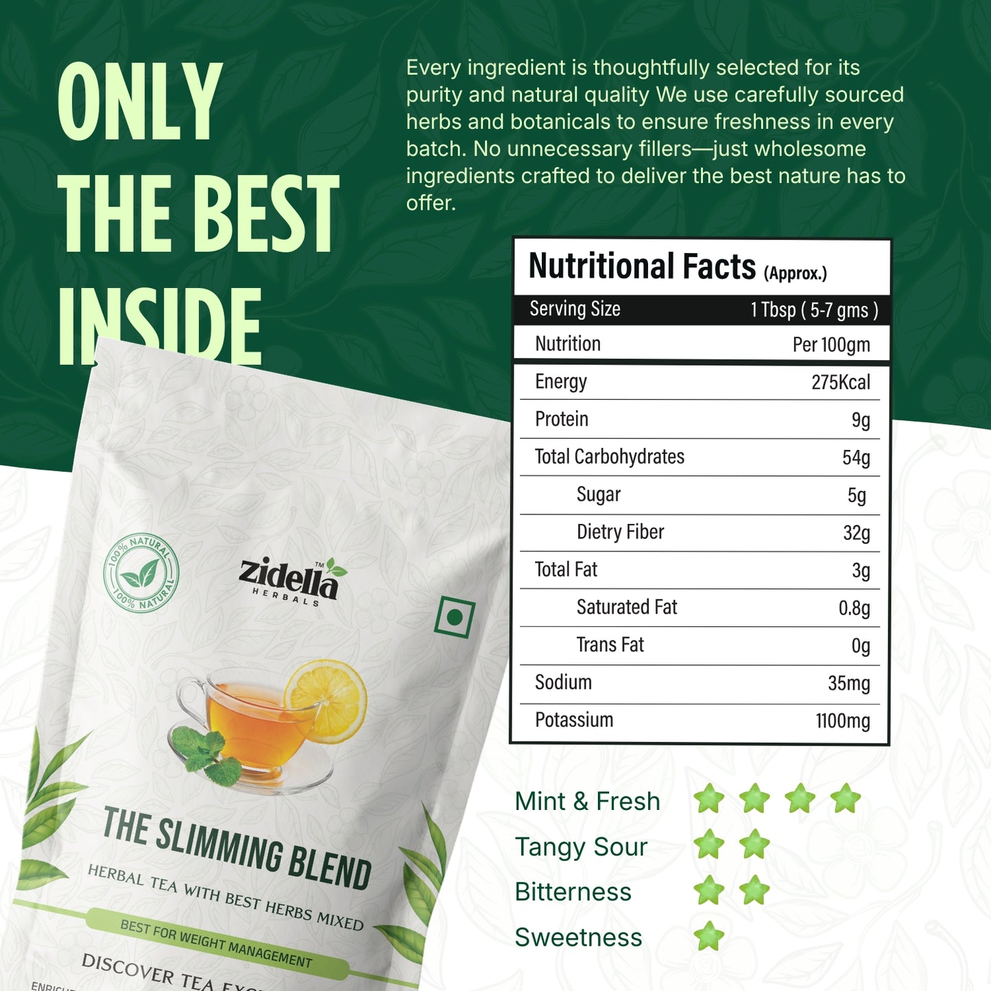 Zidella Herbals Slimming Blend Herbal Tea For Weight Loss - 100gm